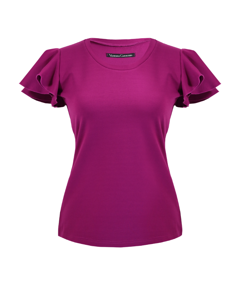 Top with flutter sleeves, berry color.