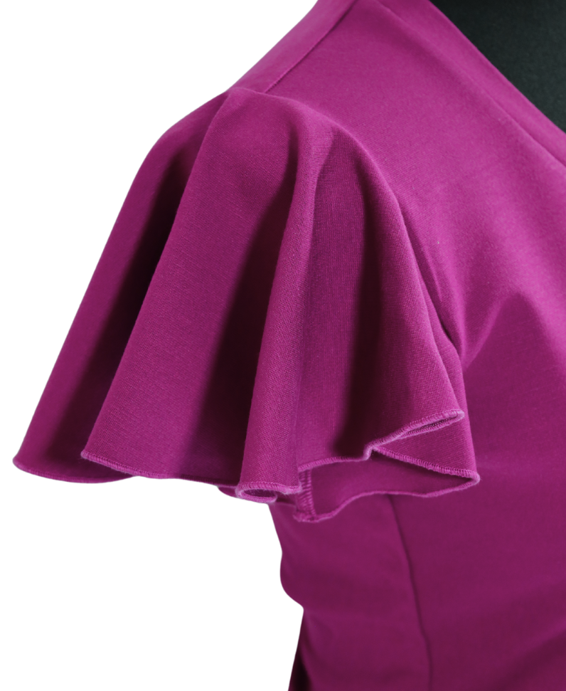 Top with flutter sleeves, berry color.