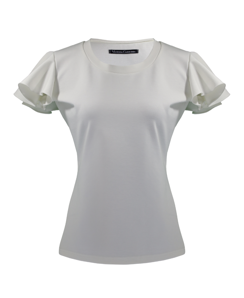 Top with flutter sleeves, white.