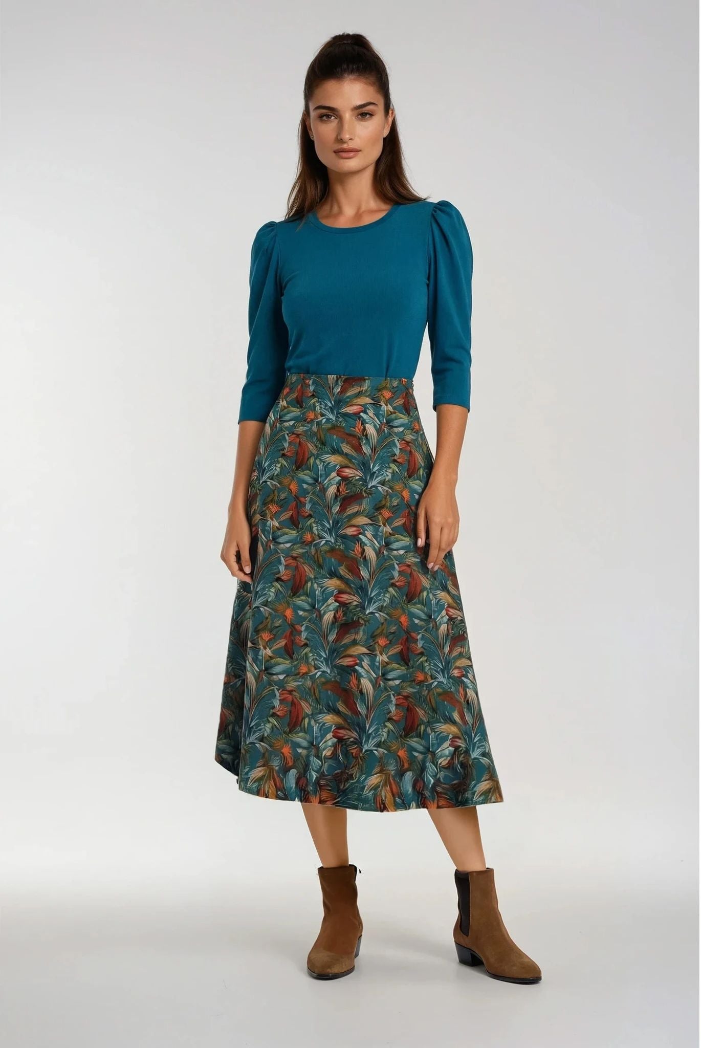 Oberteil mit 3/4 Pufferärmeln petrol