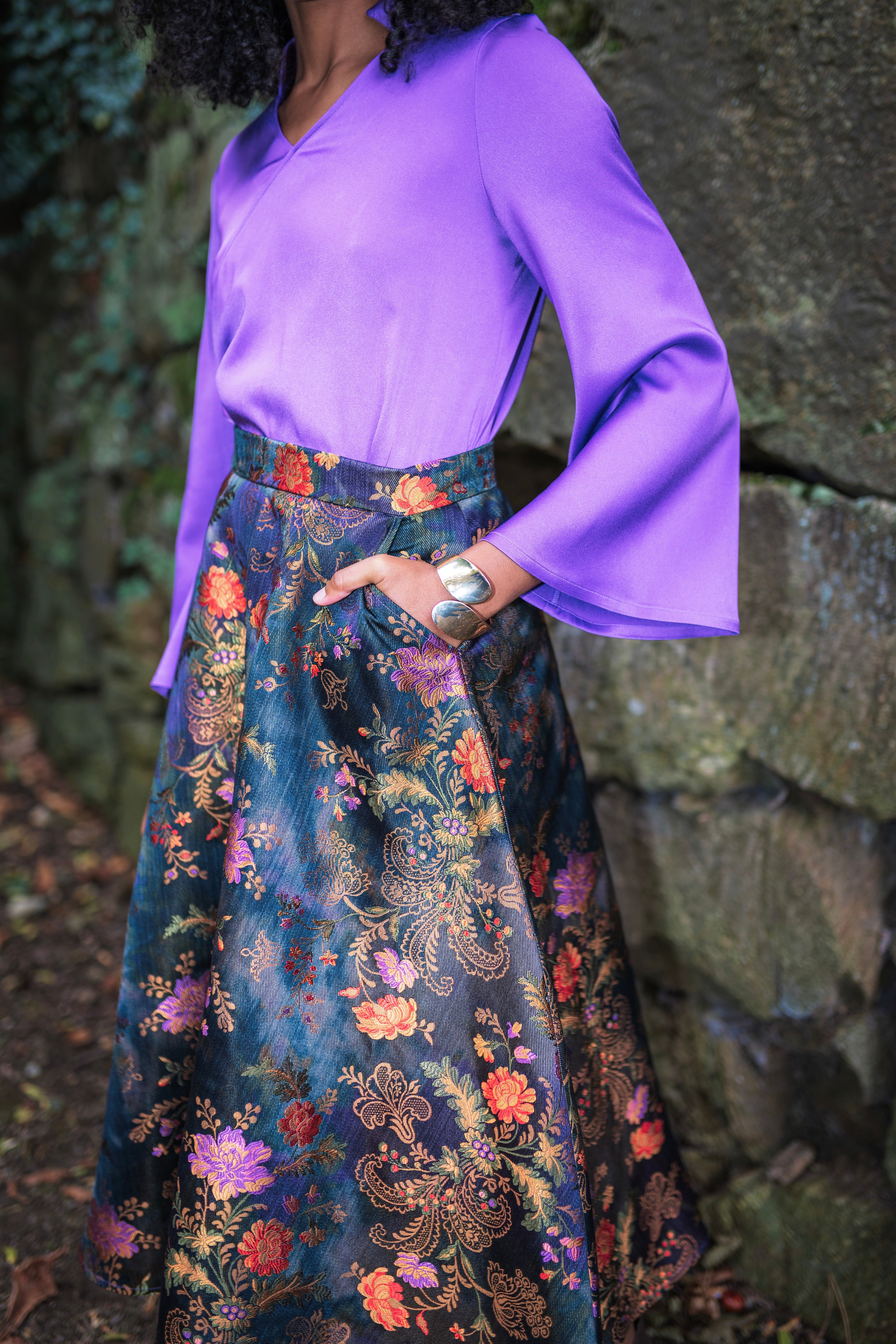 Brocade midi skirt with pockets