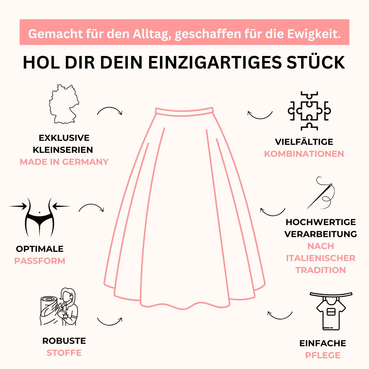 Mid-length skirt Fragole Rosa with pockets