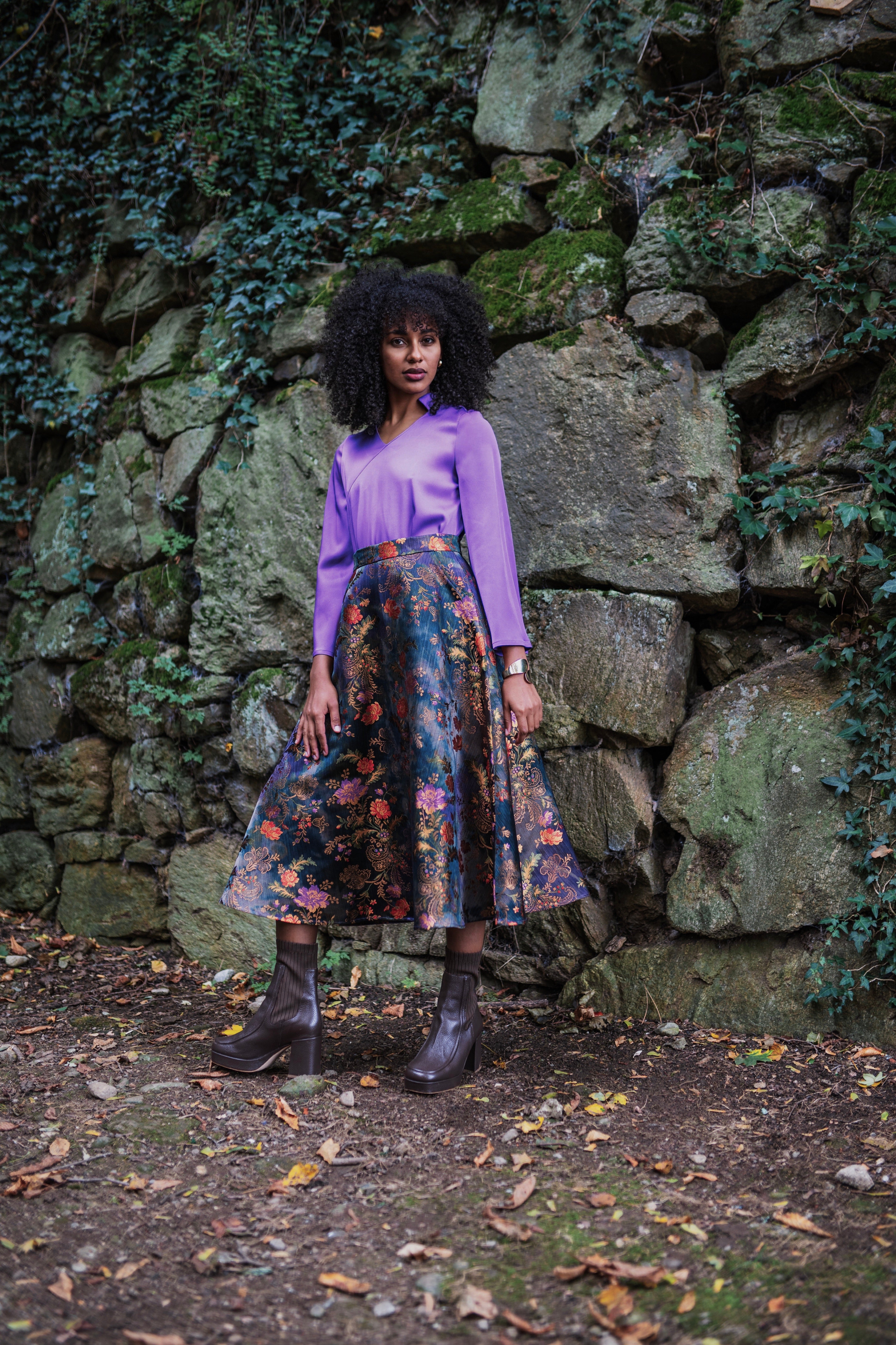 Brocade midi skirt with pockets