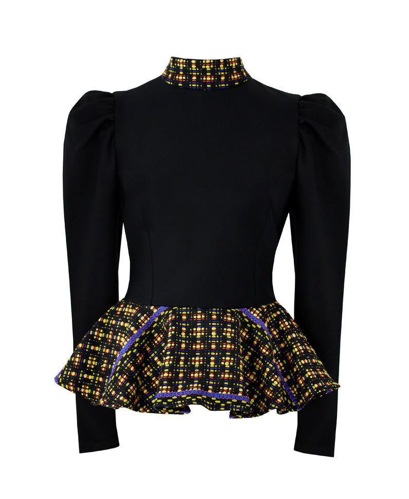 Top with puff sleeves and bouclé trim