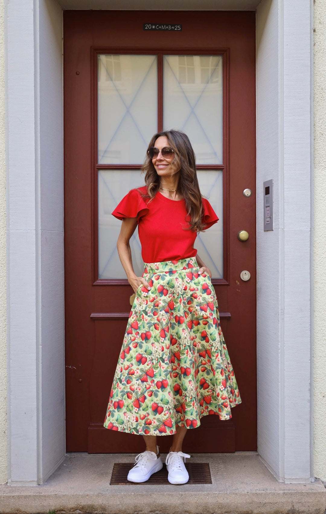 Mid-length skirt Fragole Mint with pockets