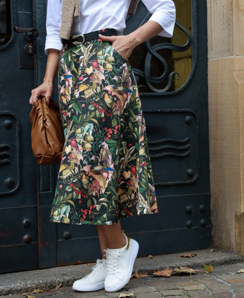 Midi skirt Birds black
