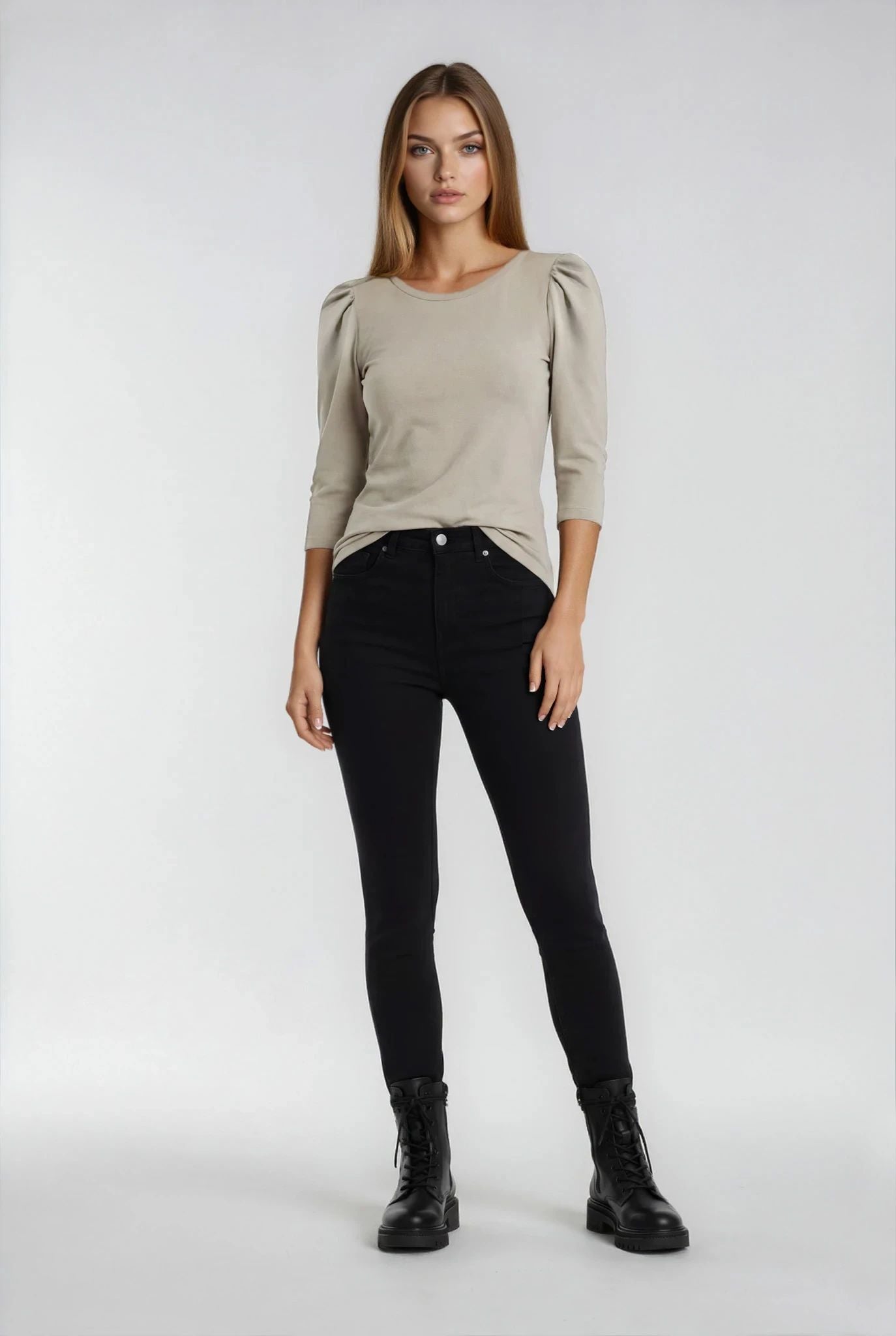 Top with 3/4 puff sleeves champagner