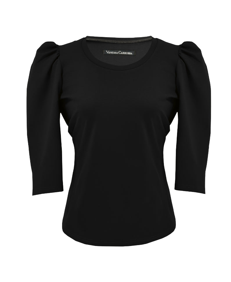 Top with 3/4 puff sleeves, black.