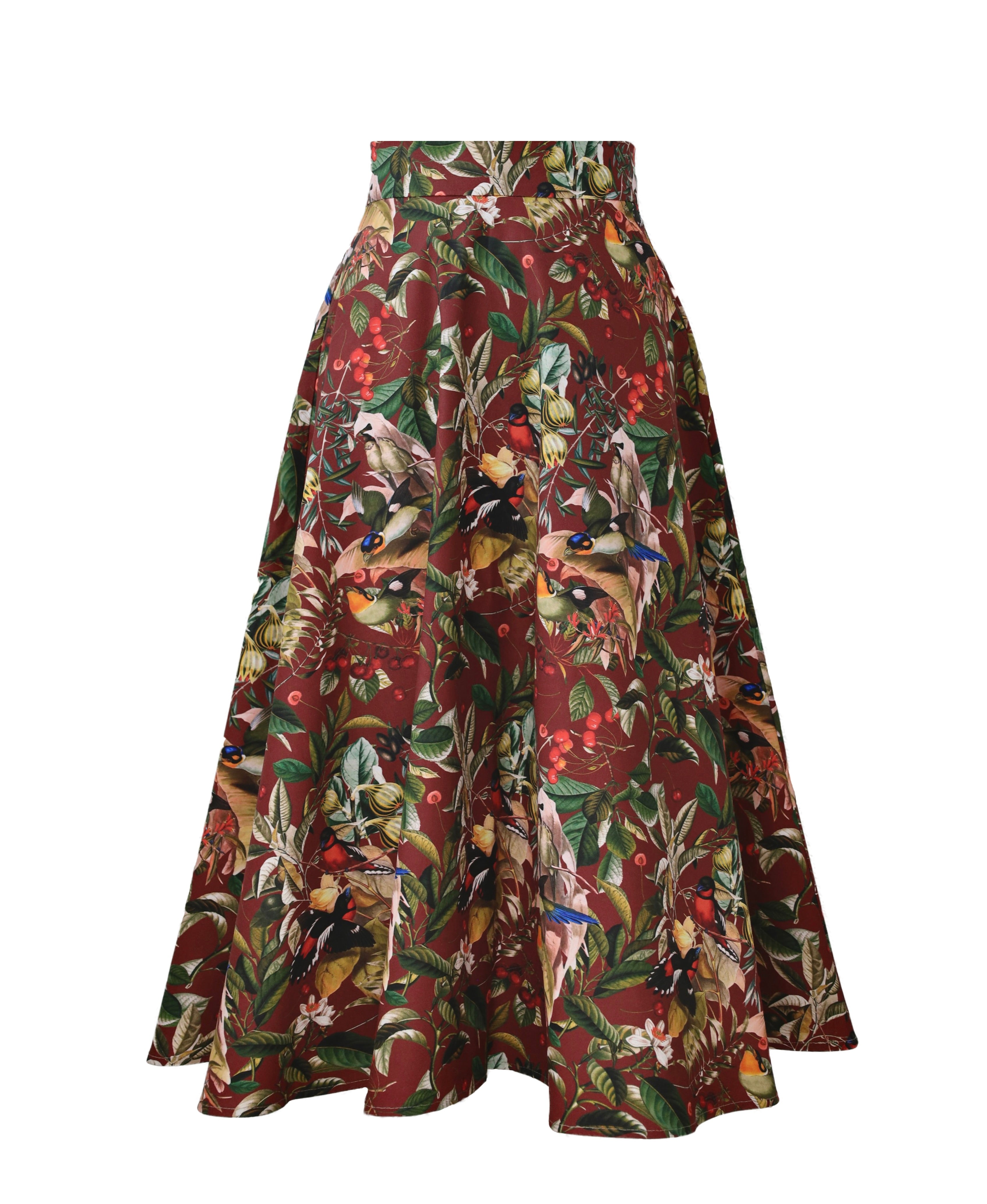Midi skirt Birds bordeaux