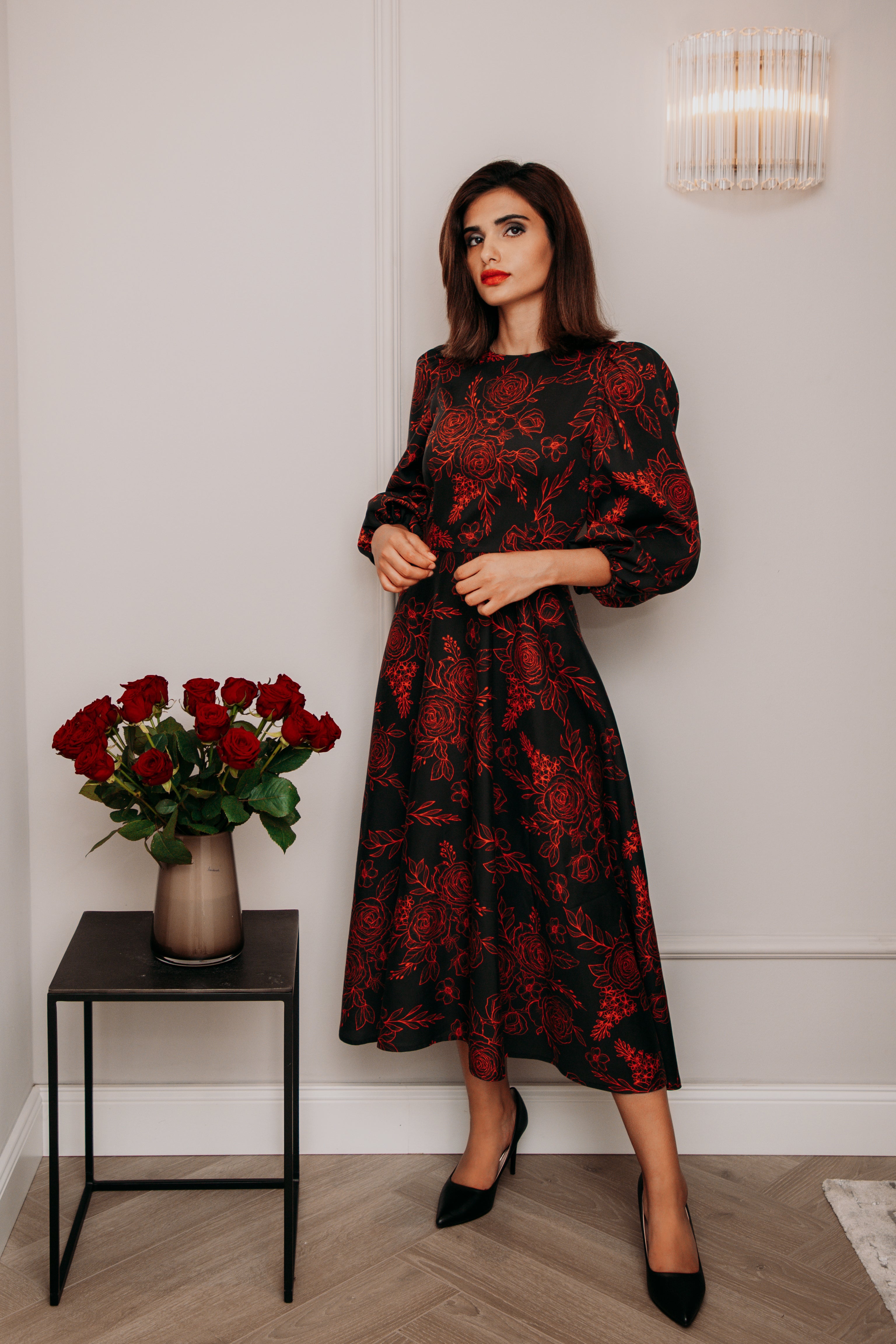 Midi dress roses