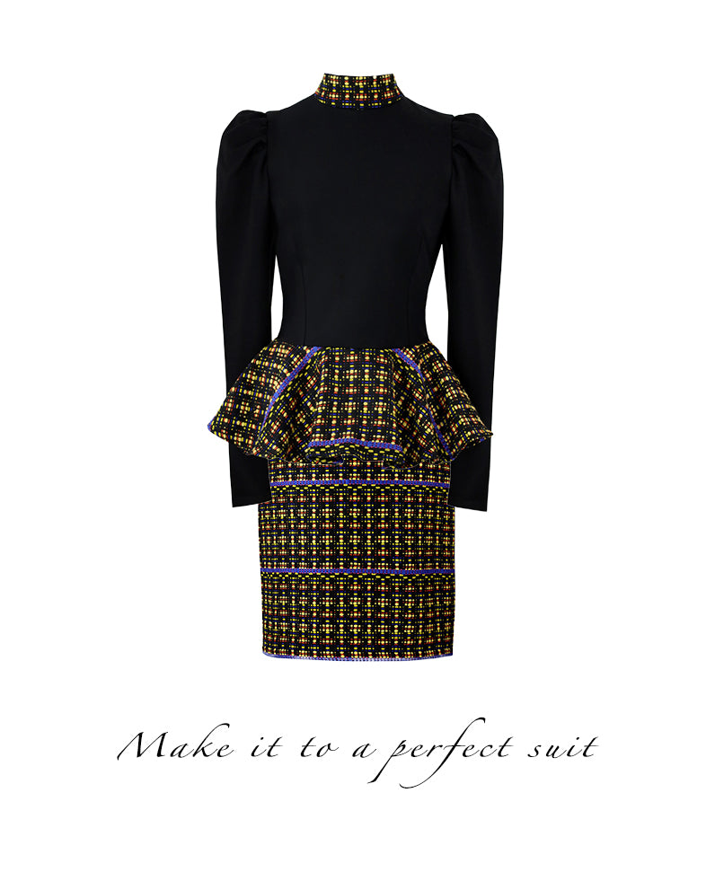Top with puff sleeves and bouclé trim
