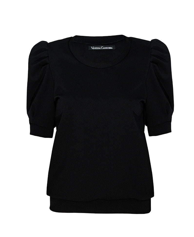 Top with puff sleeves, black.